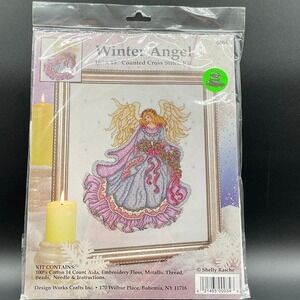Design Works Shelly‎ Rasche Winter Angel Cross Stitch Kit Metallic Beads 14ct